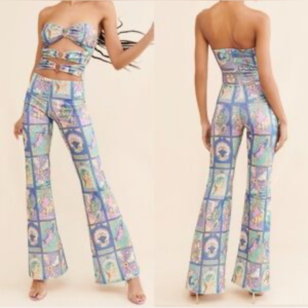 Oceanus Printed Romper Jumpsuit in Pastel Zodiac Celestial Mosaic